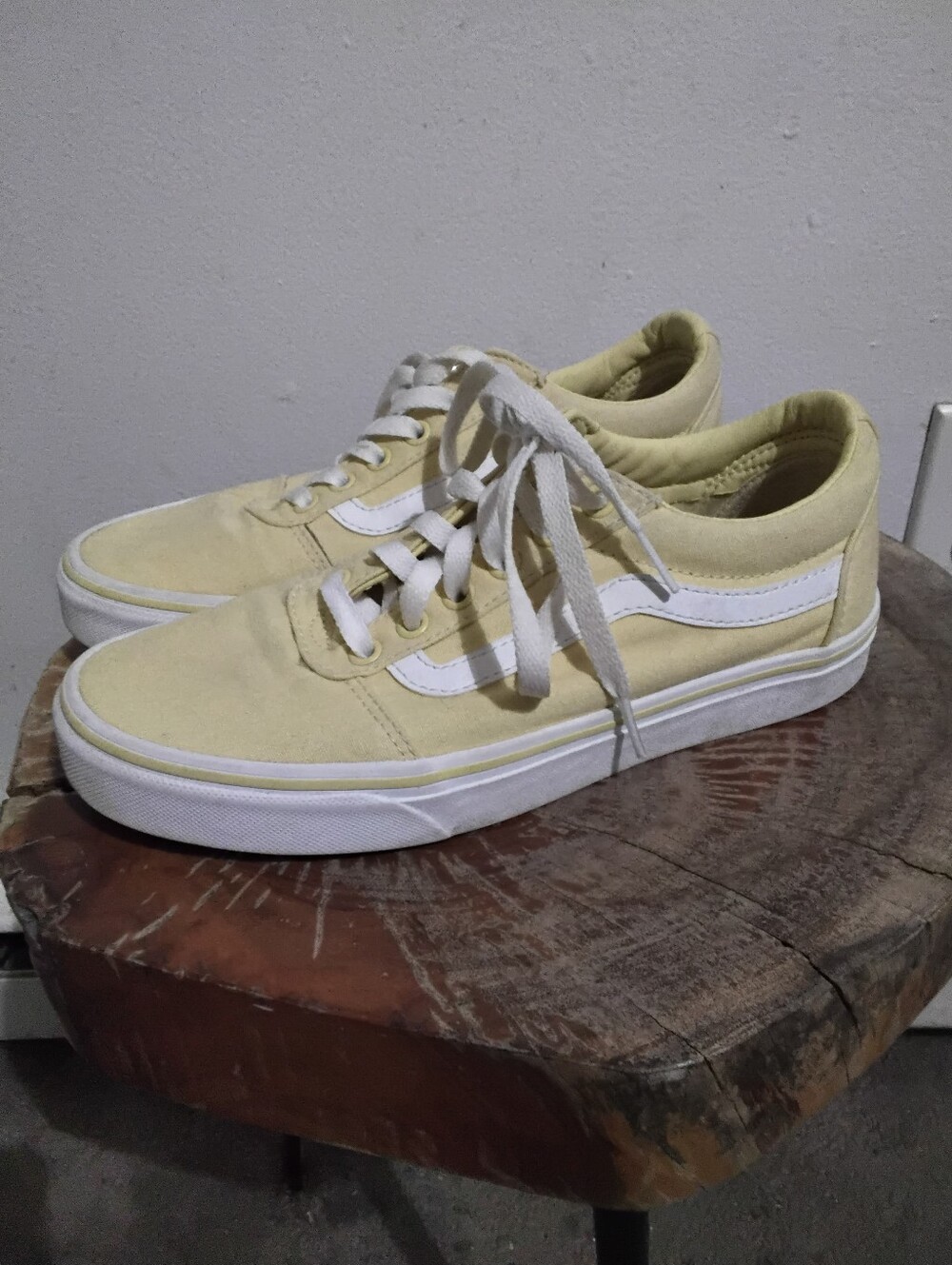 Vans Yellow Low-Top Canvas Sneakers with White Stripe Size 8 Women's